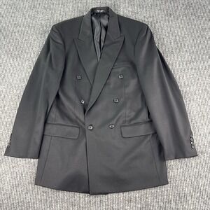Vintage Cross & Windsor Suit Jacket 40L Black Wool Peak Double Breasted Premium